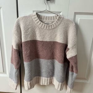 Cozy Color Block Sweater - Cream, Brown, and Gray